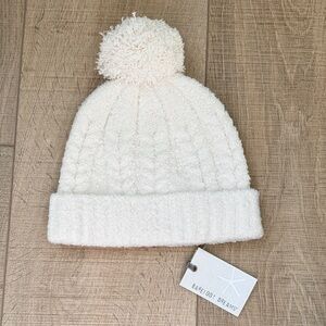 Barefoot Dreams Cream Knit Pom-Pom Hat